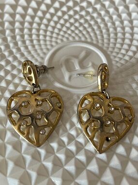 Gold Heart Filigree Drop Earrings - Women Jewelry